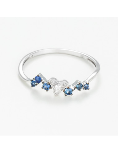 Bague Or Blanc 375/1000 "Blue Romantic" Diamants 0,02/4 Saphir bleu 0,17/6