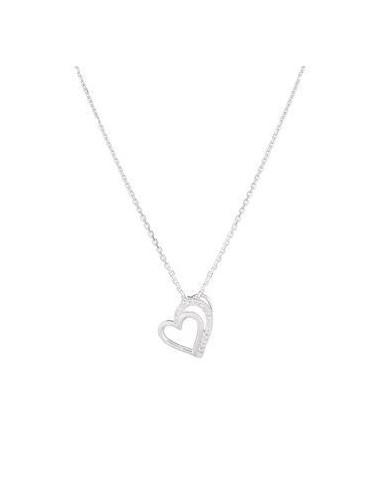Pendentif Or Blanc 375/1000 "Two Hearts" Diamants 0,04cts/19