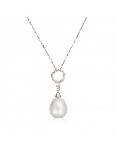 Pendentif Or Blanc 375/1000 "Jolie Perle" - Diamant: 0,06ct/20-1perle blanche 8,5mm