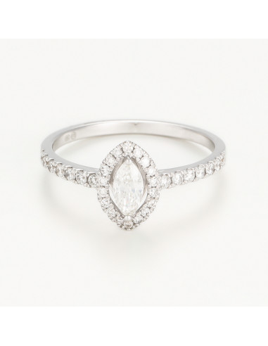 Bague Or Blanc 750/1000 "Solitaire Marquise" Diamant 0,23/1 & 0,26/32