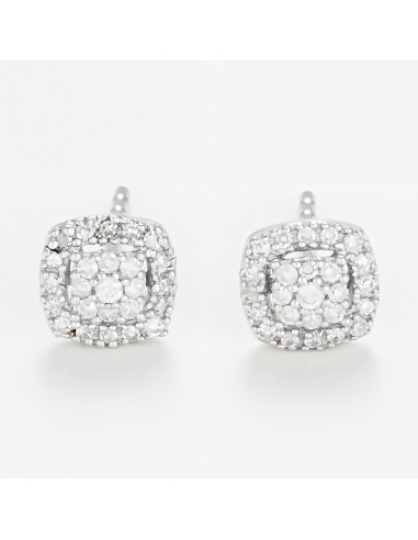 Boucles d'oreilles "Carré Raffiné" Diamant 0,15/50 Or Blanc 375/1000