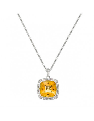 Collier Sawed square Diamants 0,27ct Citrine 8,44ct Or Blanc