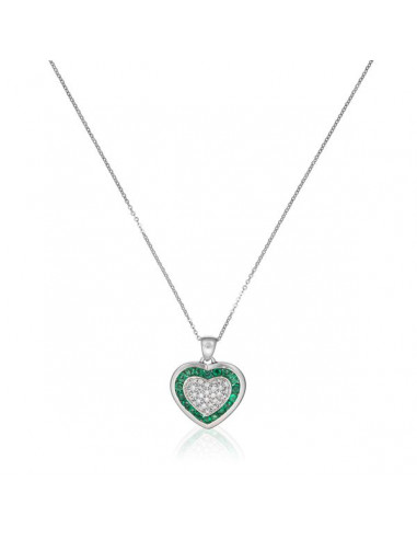 Collier My emerald heart Diamants 0,3ct Emeraudes 0,63ct Or Blanc