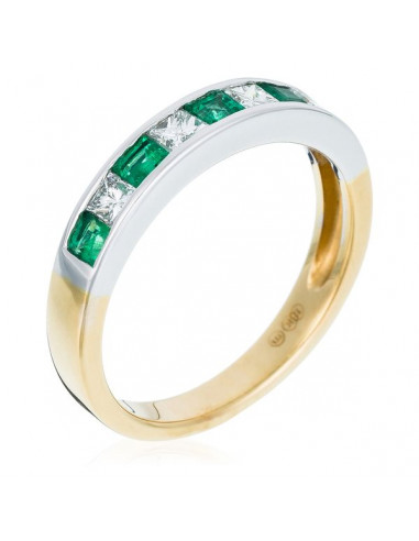 Bague Alliance Green love Diamants 0,39ct Emeraude 0,42ct Or Bicolore