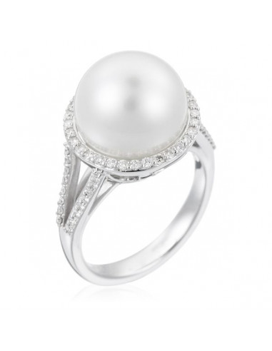 Bague Perle encerclée Or Blanc et Diamant 0,37ct