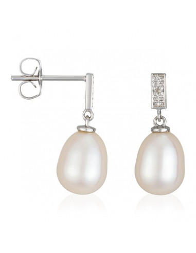 Boucles doreilles Ma Perle Or Blanc et Diamant 0,01ct Perle