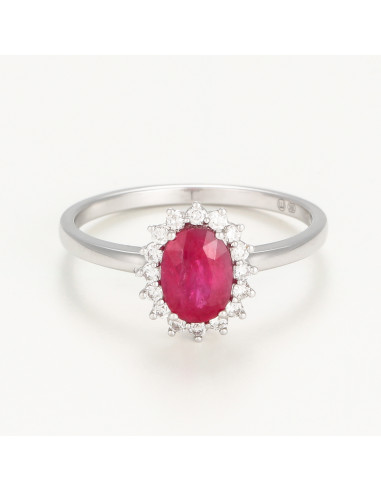 Bague Or Blanc 750/1000 "Rouge Amour" R0,99/1 Dia0,16/17