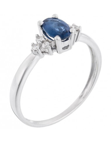 Bague Or Blanc 375/1000  "Précieux Bleuet"Diamant 0,06/6 Saphir 0,6/1