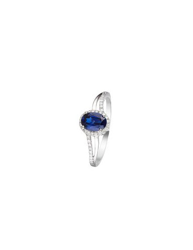 Bague Or Blanc 375/1000  "Bleu Nuit" Diamants 0,17/38  Saphir 1,01/1