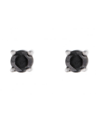 Boucles d'oreilles Or Blanc 375/1000  Puces 4 griffes Diamants noirs 0,12ct/2