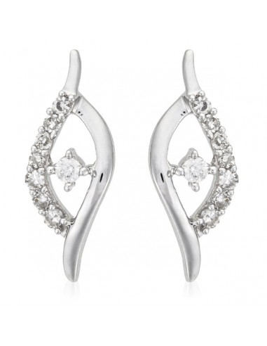 Boucles d'oreilles Or Blanc 375/1000  "Simplicity"Diamant 0,09/16