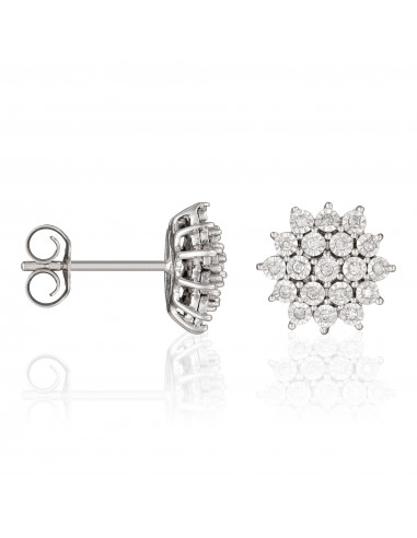 Boucles d'oreilles Or Blanc 375/1000  "Charme"Diamant 0,1/38