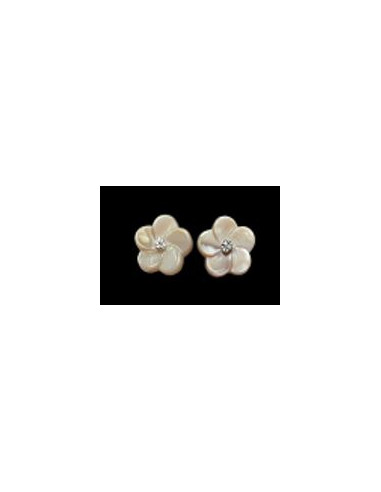 Boucles d'oreilles Or Blanc 375/1000  "Tamaris"Diamants 0,03/6 et Nacre Rose