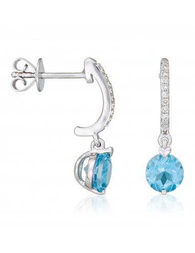 Boucles d'oreilles Or Blanc 375/1000  "Blueberry"Diamants 0,06/18 et Topaze Bleue 1,24/2