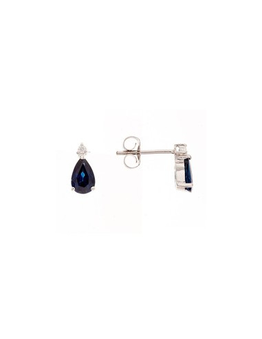 Boucles d'oreilles Or Blanc 750/1000  "Gouttes Bleu Nuit"Saphir bleu:0,89ct/2 Diamants:0,03ct/2