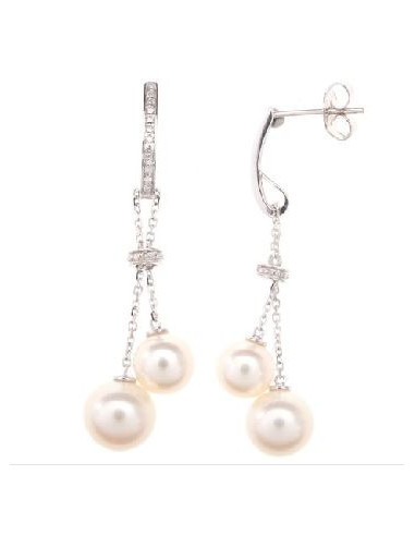 Boucles d'oreilles Or Blanc 375/1000  "Harmonie de Perles"Or blanc Diamant :0,10ct/30
