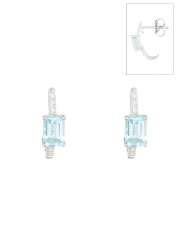 Boucles d'oreilles Or Blanc 375/1000  "Bleu Barbade"Diamants: 0,06/12 Topaze: 1,15/2
