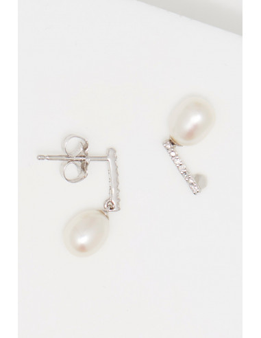 Boucles d'oreilles Or Blanc 375/1000 s "Pearl and Diamond"