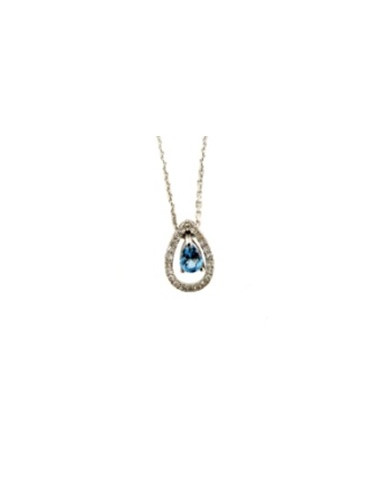 Pendentif Or Blanc 375/1000  "Jolie Poire Bleue"Diamants: 0,09ct/22 Topaze: 0,21ct/1