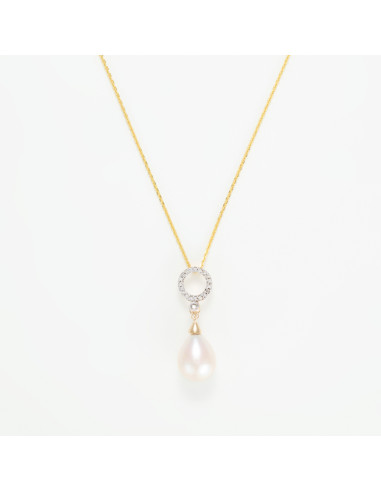 Pendentif Or Jaune 375/1000  "Jolie Perle"- Diamant: 0,06ct/20-1perle blanche 8,5mm