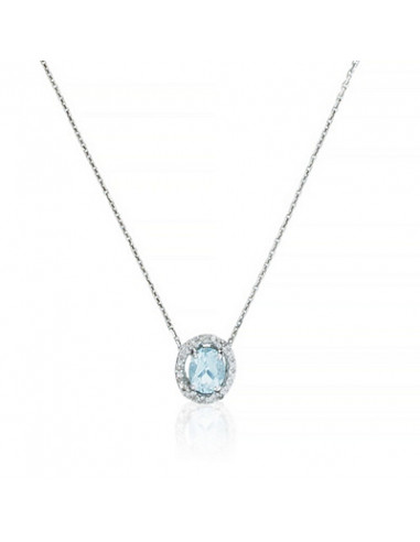 Pendentif Or Blanc 375/1000  "Cérémonie Blue"Diamants: 0,05/8 Topaze: 0,34/1