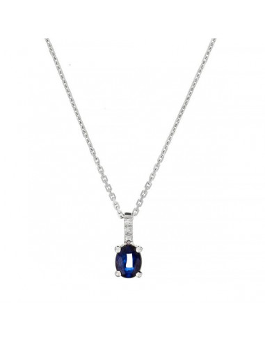 Pendentif Or Blanc 375/1000  "Songe bleu nuit"Diamants 0,01/2 + Saphir 0,4/1