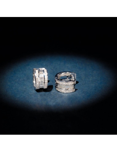 Boucles d'oreilles Or Blanc 375/1000 Double Rangs Diamant 0,50/52