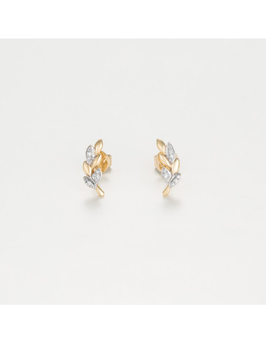 Boucles d'oreilles Or Jaune 375/1000 "Lauriers" Diamants 0,05/18