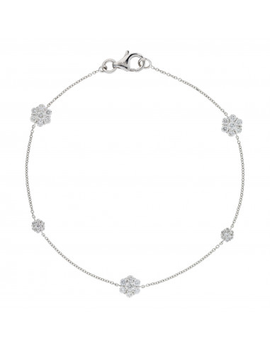 Bracelet Or Blanc 750/1000 Joli Bouquet Diamant 0,7ct