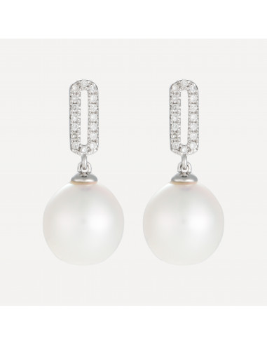 Boucles d'oreilles Or Blanc 375/1000 "Perlina" Diamant 0,10/32 P 8MM