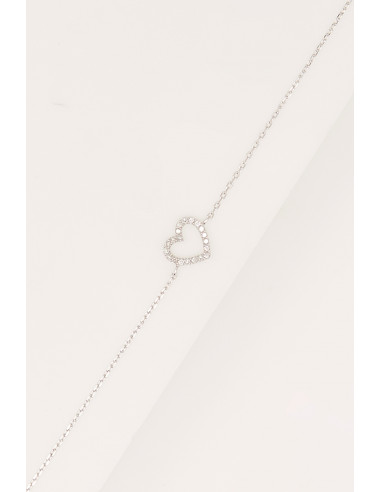 Bracelet Or Blanc 375/1000 "Mini Coeur"Diamant 0,06/20