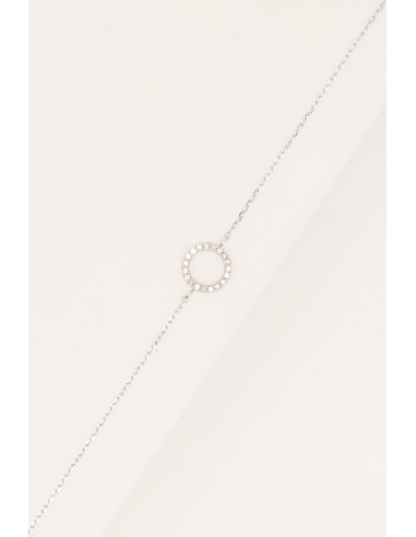 Bracelet Or Blanc 375/1000 "Petit Rond"Diamant 0,06/20